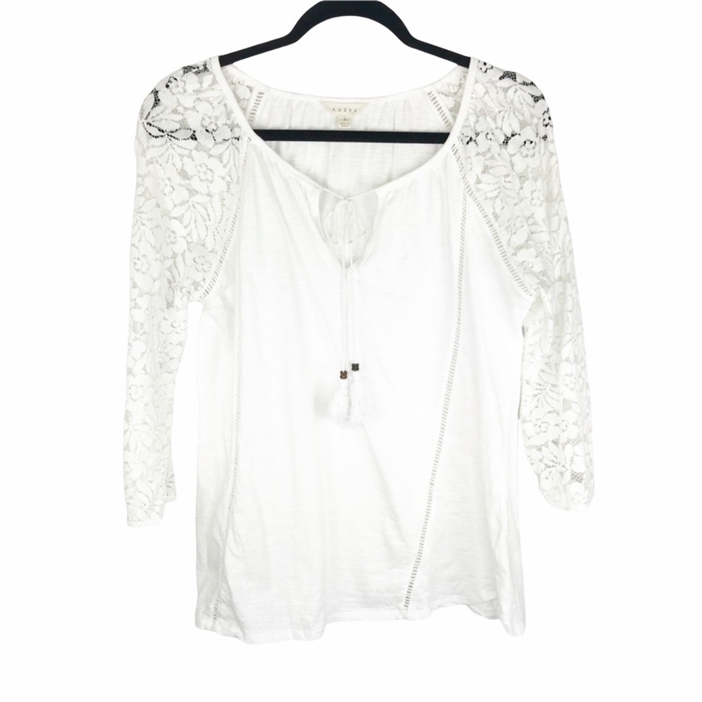 *2/$20* Adiva for Anthro White Sheer Lace Sleeve Top, L
